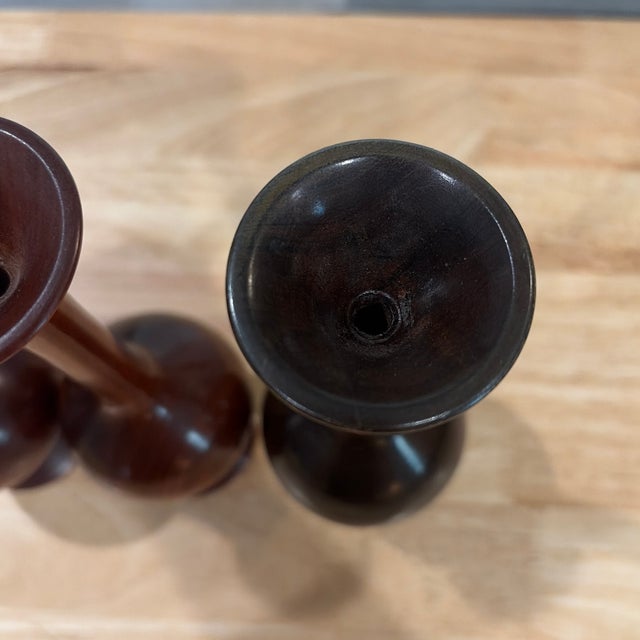 Coffee Set of 3 Turned Wood MCM Vases For Sale - Image 8 of 9