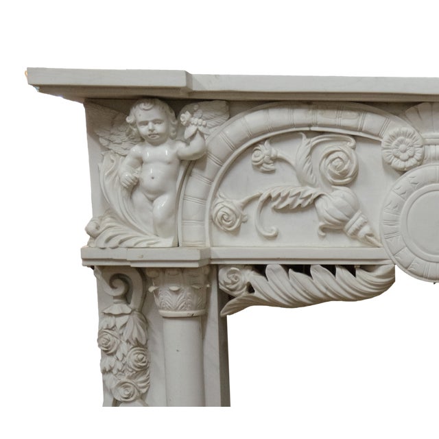 Baroque Louis XVI White Carrara Marble Fireplace, 1940s For Sale - Image 3 of 5