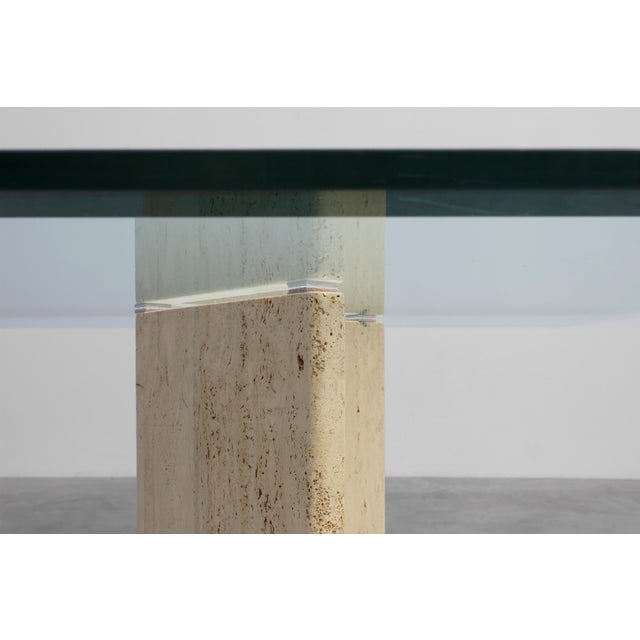 1970s Mid‑Century Italian Dining Table with Glass Top and Travertine Base, 1970s For Sale - Image 5 of 11