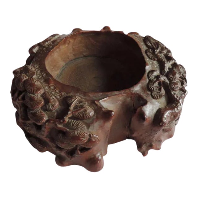 18th Century Chinese Carved Wood Scholar's Pine Branch Water Pot Brush Washer For Sale