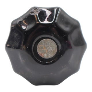 Vintage 1.375 In. Fluted Black Glass Cabinet Knob For Sale