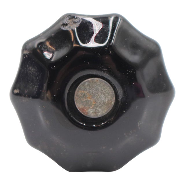 Vintage 1.375 In. Fluted Black Glass Cabinet Knob For Sale