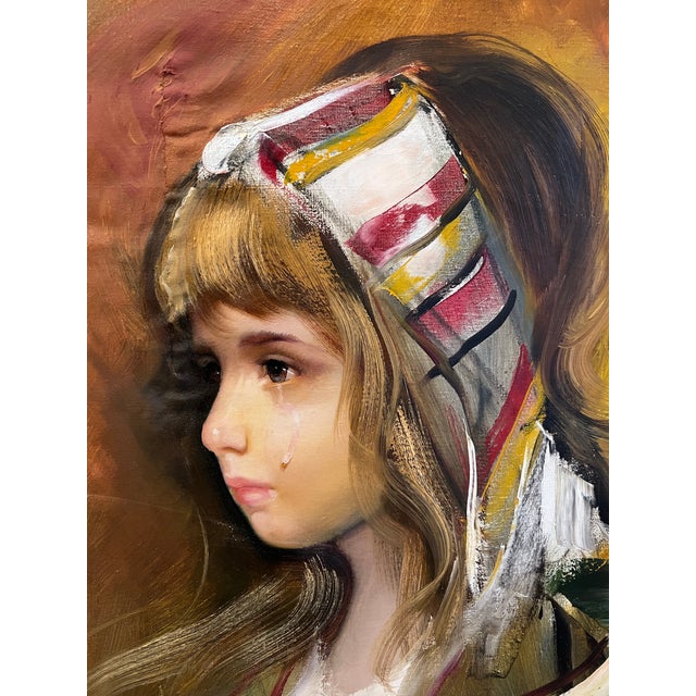 A captivating original oil on canvas by S. Barcellini (Italian, born 1926), depicting the artist’s iconic subject—a young...