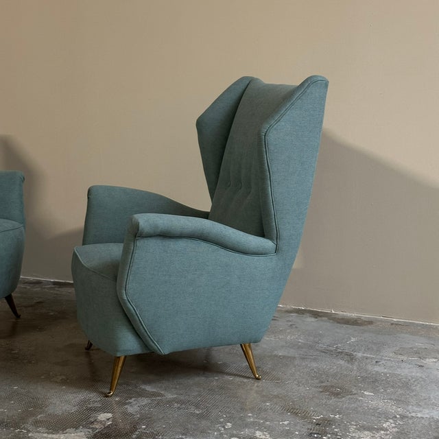 Vintage Lounge Chairs with Brass Legs by Isa Ponte San Pietro, 1950s, Set of 2 For Sale - Image 4 of 7