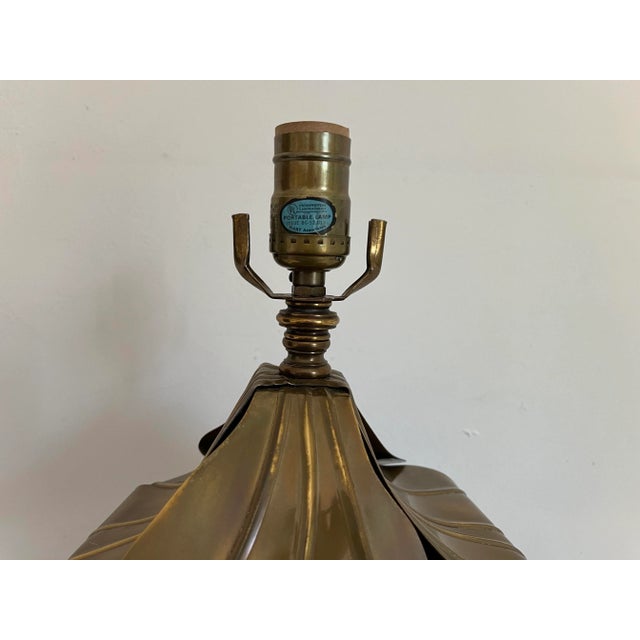 Brown 1970s Ceramic & Brass Leaves Lamp & Shade For Sale - Image 8 of 11