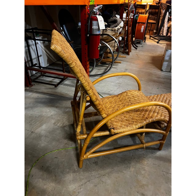 Boho Chic 1970s Hemingway Rattan Lounge Chair With Extendable Footrest For Sale - Image 3 of 11