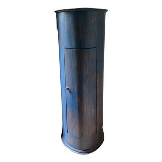 Antique Bow-Front Corner Cabinet in Blue Paint, 18th Century For Sale