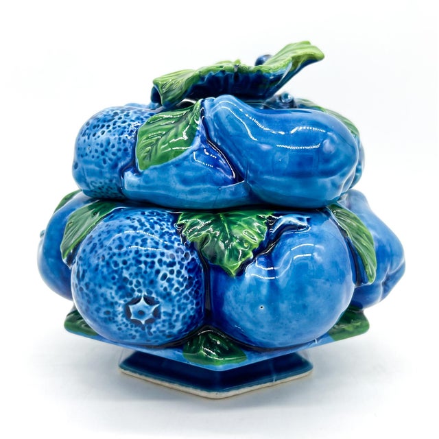 Mid-Century Modern Inarco “Blue Mood” Ceramic Fruit Lidded Box/ Kitchen Canister – Mid-Century, Hollywood Regency, Cottagecore For Sale - Image 3 of 13