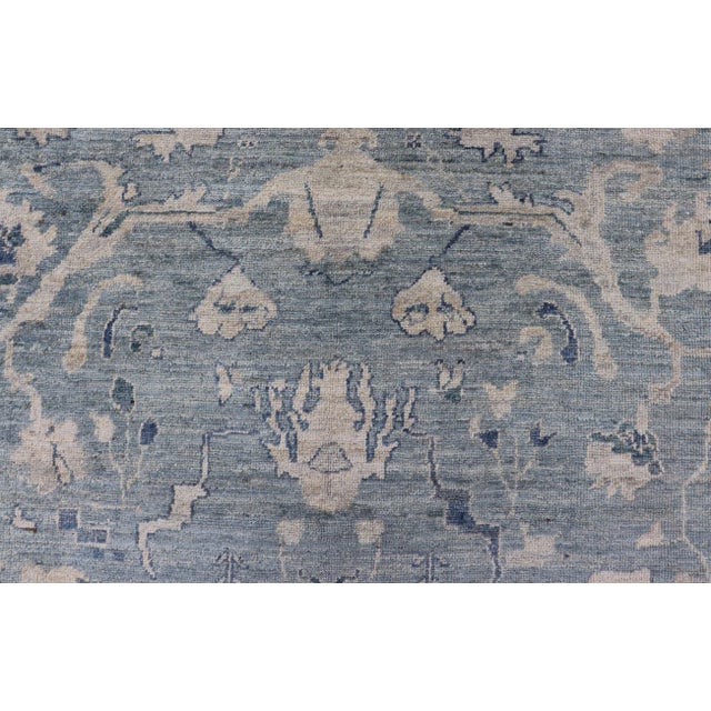 Turkish Angora Oushak Rug by Keivan Woven Arts, Dusty Blue, 9'2" X 11'7" For Sale - Image 9 of 11