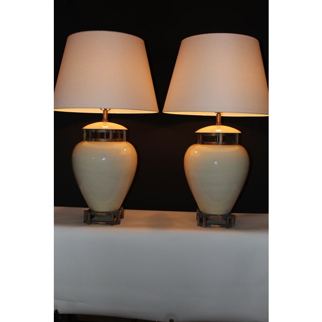 Tyndale 1960s Tyndale Influence Bone China Lamps - a Pair For Sale - Image 4 of 12