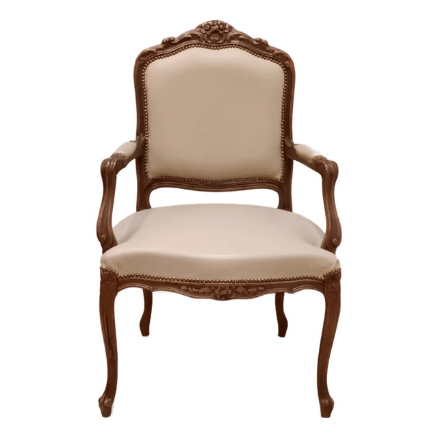 Vintage Italian Chateau d'Ax Spa Leather Arm Chair With Brass Nailhead Trim For Sale