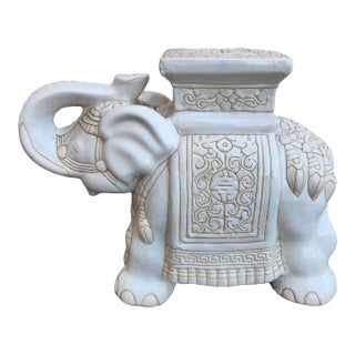 Late 20th Century White Ceramic Elephant Garden Stool or Plant Stand For Sale