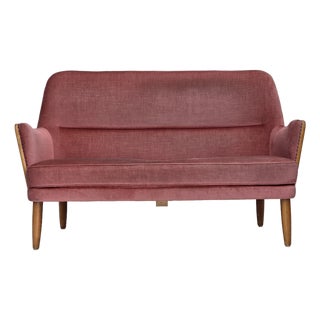 Swedish 2-Seater Sofa in Pink Velour and Beech, 1970s For Sale