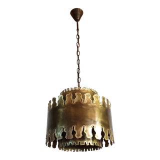 Mid Century Modern Oxidized Brass Brutalist Style Chandelier Stamped Sorensen Denmark 1960s For Sale