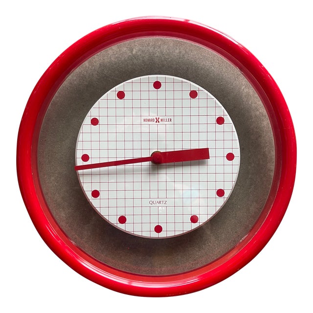 Vintage Howard Miller Red Memphis Postmodern Wall Clock Floating For Sale