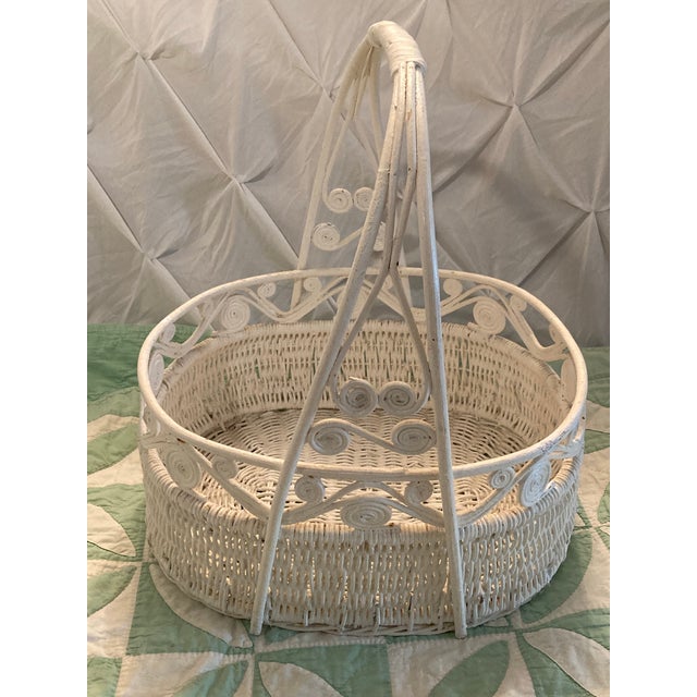 Wood Victorian Wicker White Large Basket With Scrolls.1860-1900 Handmade For Sale - Image 7 of 12