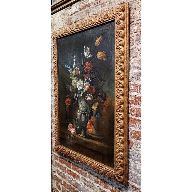 Black 17th Century Old Master - Still Life of Flowers in Urn - Oil Painting For Sale - Image 8 of 11