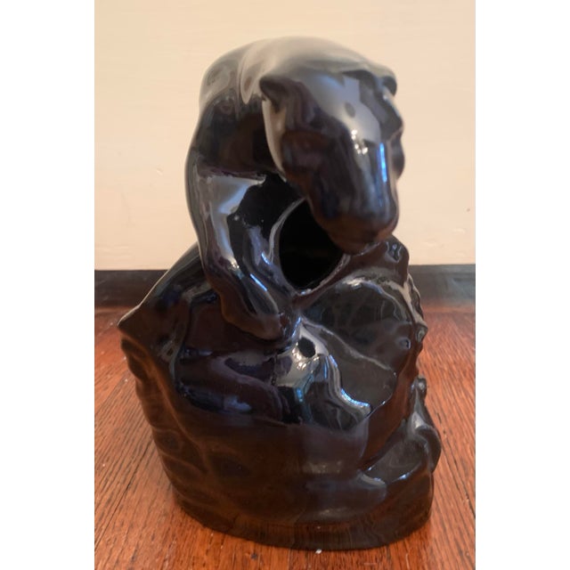 Traditional 1950s Vintage Black Glazed Ceramic Panther For Sale - Image 3 of 8