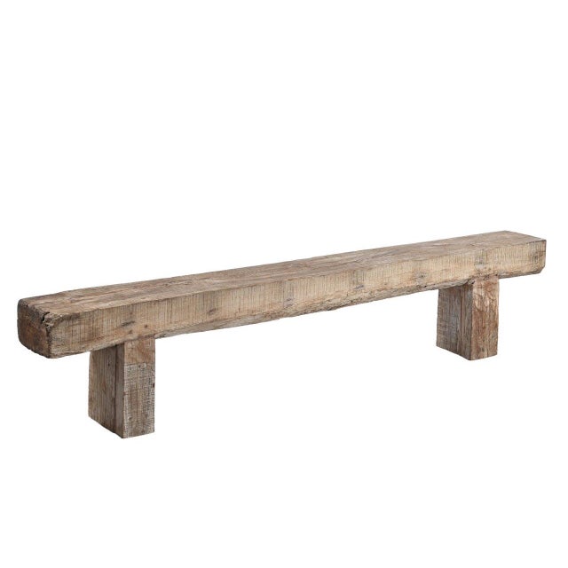 Indian Carved Front Rustic Teakwood Bench For Sale - Image 4 of 4