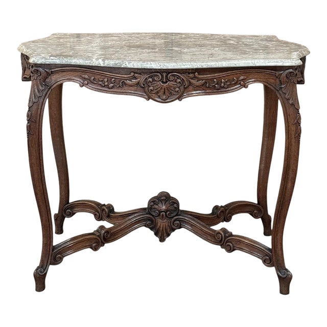 Antique French Louis XV Marble Top Center Table For Sale