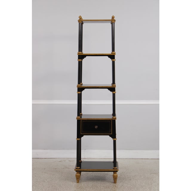 Traditional Regency Black & Gold 5 Tier Etagere Bookshelf For Sale - Image 3 of 14