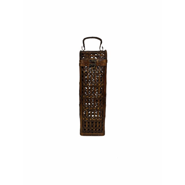 Wood Vintage Bamboo and Woven Rattan Basket Wine Caddy For Sale - Image 7 of 8