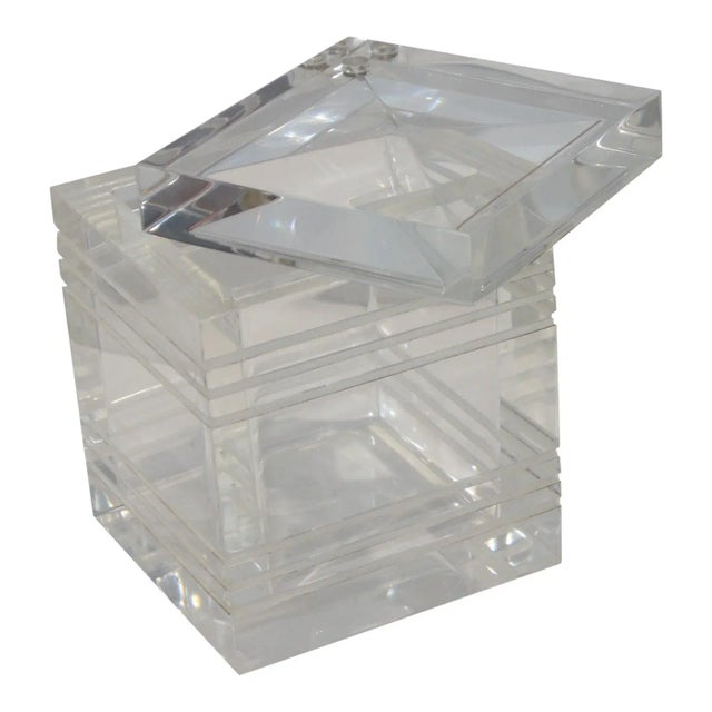 Metal Ice Bucket Lucite Banded With Rotating Lid For Sale - Image 7 of 13