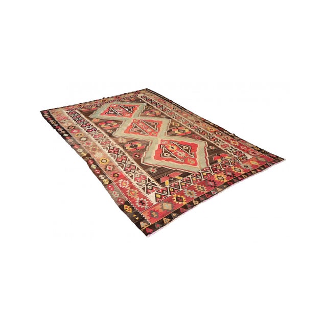 Vintage handwoven decorative large kilim rug from Artvin region of Turkey. Approximately 50-60 years old. In very good...