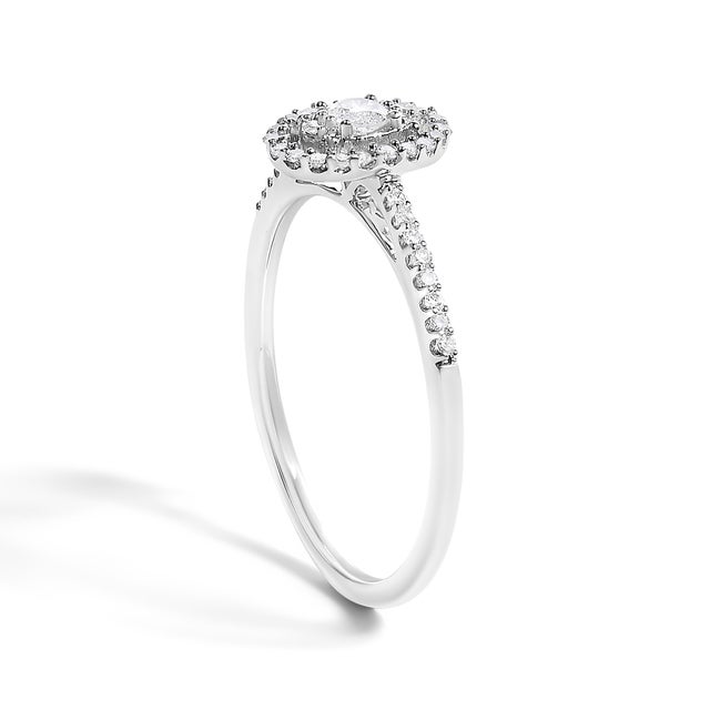 14K White Gold 1/5 Cttw Diamond Oval Shape With Halo Engagement Ring (H-I Color, I1-I2 Clarity) - Size 7 For Sale - Image 4 of 7