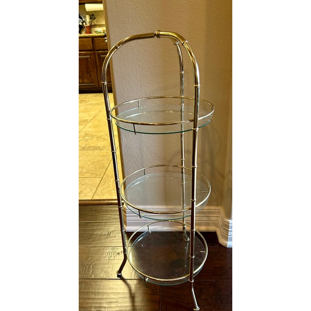 Hollywood Regency Vintage Faux Bamboo Brass Etagere For Sale - Image 3 of 5