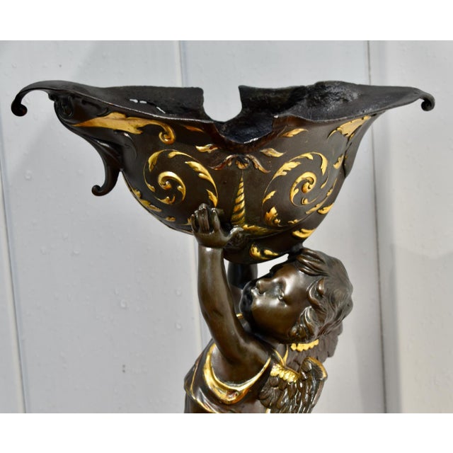 Antique Gilt Bronze Cherub Figure Holding Shell Form Centerpiece Bowl For Sale - Image 11 of 18