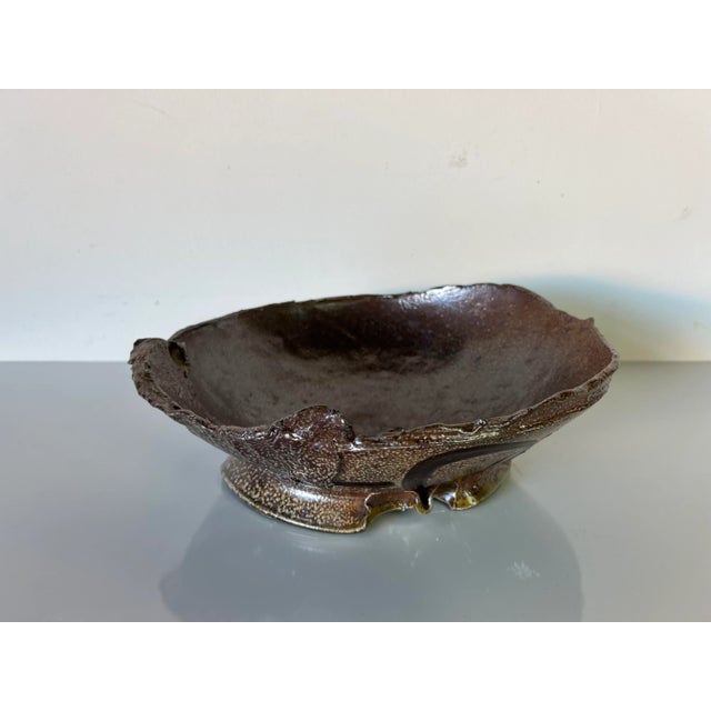 1980s Vintage Brown Glazed Abstract Pottery Bowl For Sale - Image 5 of 13