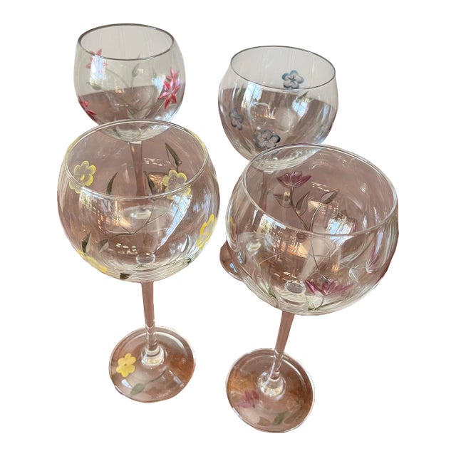 1990s Lenox Crystal Hand-Cut Balloon Wine Glasses- Set of 4 For Sale