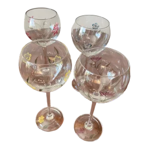1990s Lenox Crystal Hand-Cut Balloon Wine Glasses- Set of 4