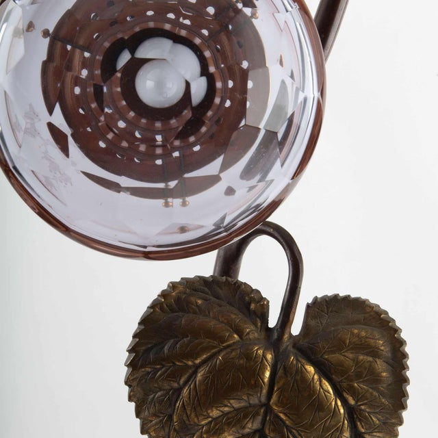 Art Deco French Art Deco Bronze and Glass Sunflower Table Lamp, 1930s–1940s For Sale - Image 3 of 4