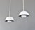 Pendant 'flowerpot' vp1 lights by verner panton circa 1960s - vitreous white enamel shades with orange enamel inner -...