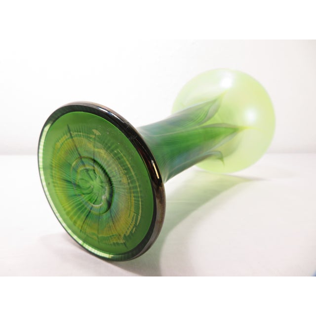 Signed Lundberg Studios Magnolia Pulled Feather Leaf Art Glass Vase Iridescent For Sale - Image 10 of 16