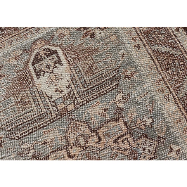 Antique Persian Heriz Runner in Wool With Geometric Medallions in Light Gray Green and Brown For Sale - Image 12 of 12