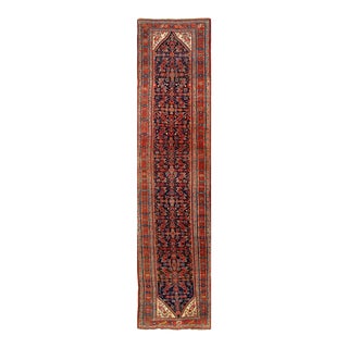 Navy Blue Persian Antique Bidjar Runner 4' X 17'' For Sale