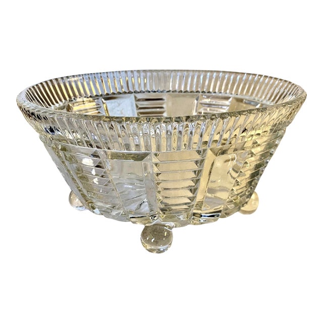 Vintage Oval Pressed Glass Footed Bowl For Sale