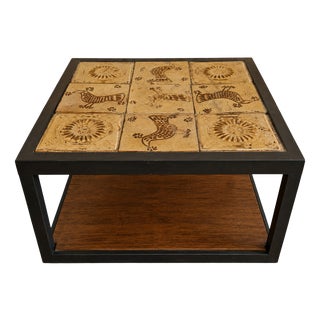 Coffee Table in Glazed Ceramic and Black Metal, 1960s For Sale