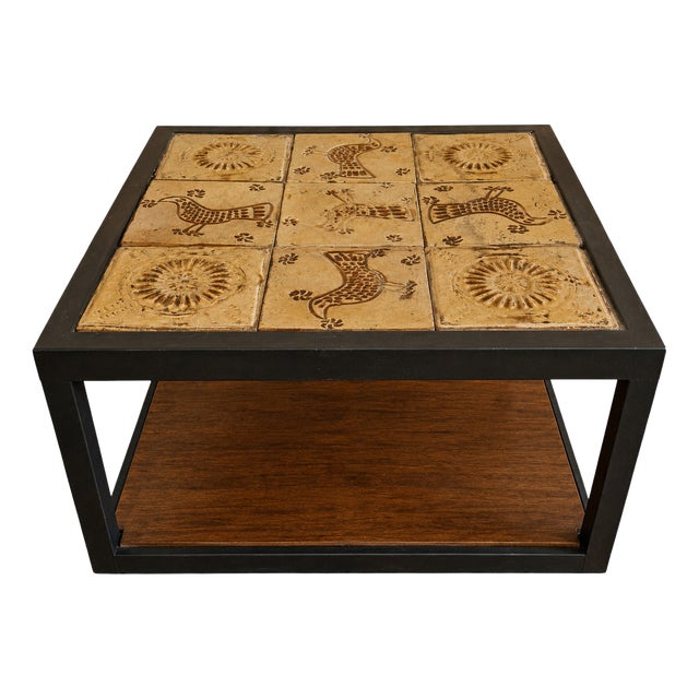 Coffee Table in Glazed Ceramic and Black Metal, 1960s For Sale