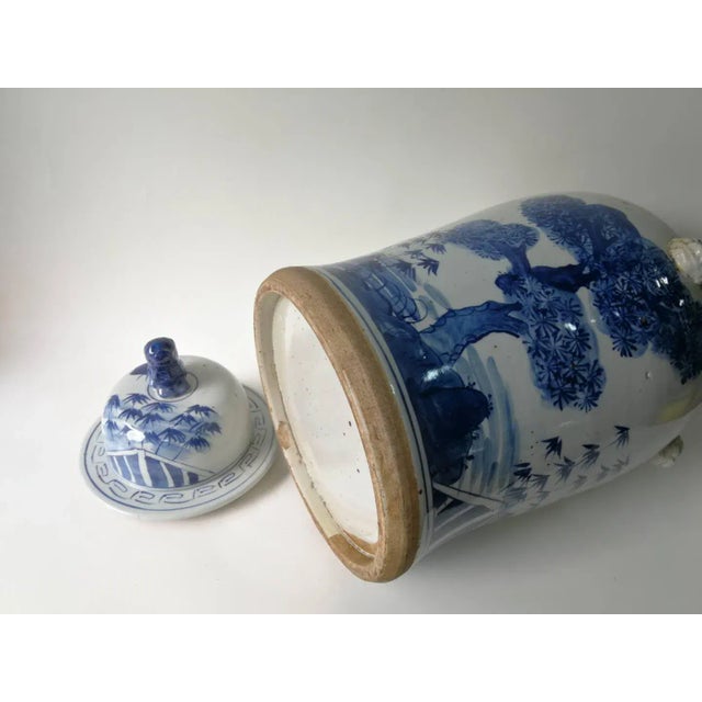 Ceramic Chinese Blue and White Porcelain Vase With Ever Green and Plum Flowers For Sale - Image 7 of 10