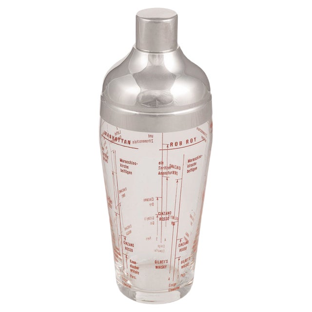 American Glass and Silver-Plated Recipe Cocktail Shaker, 1950s For Sale