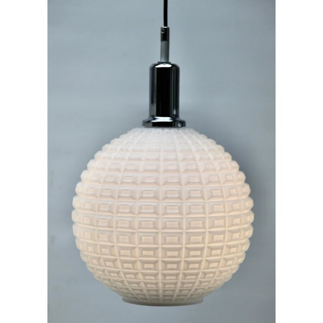 Mid-Century Scandinavian Pendant Light with Optical Opaline Shade For Sale - Image 4 of 11