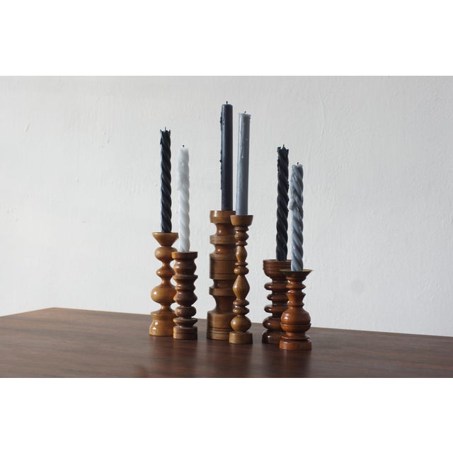 Scandinavian Wooden Candleholders, Set of 6 For Sale - Image 3 of 4