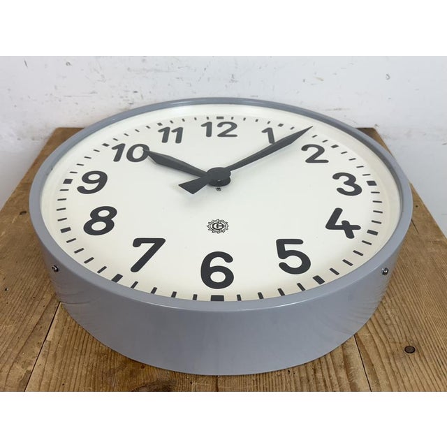 Gray Large Industrial Grey Factory Wall Clock from Chronotechna, 1950s For Sale - Image 8 of 17