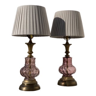 Venetian Purple Glass Lamps - A Pair For Sale