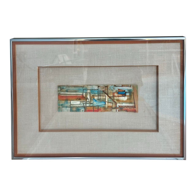 Vintage Framed Abstract Tile Framed “Bridge and Skyline “ For Sale
