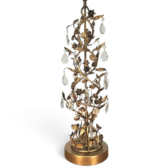 Metal 1950s–1960s Marbro Gilt Tole and Crystal Floral Vine Table Lamp For Sale - Image 7 of 10